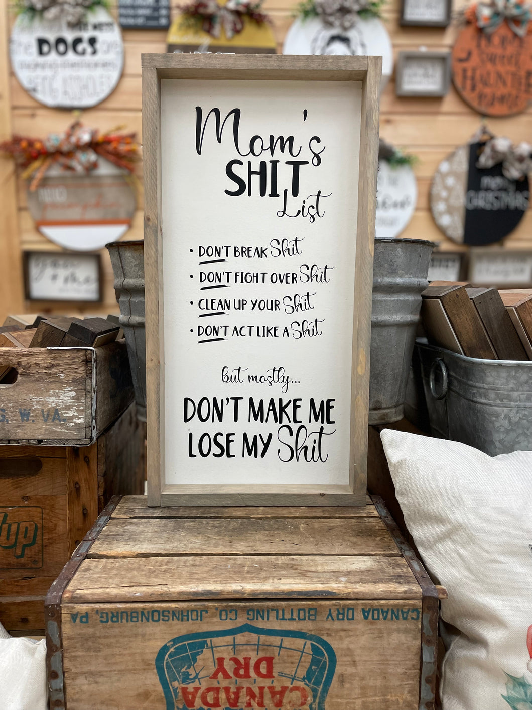 12x24 Mom's Shit List Wooden Sign