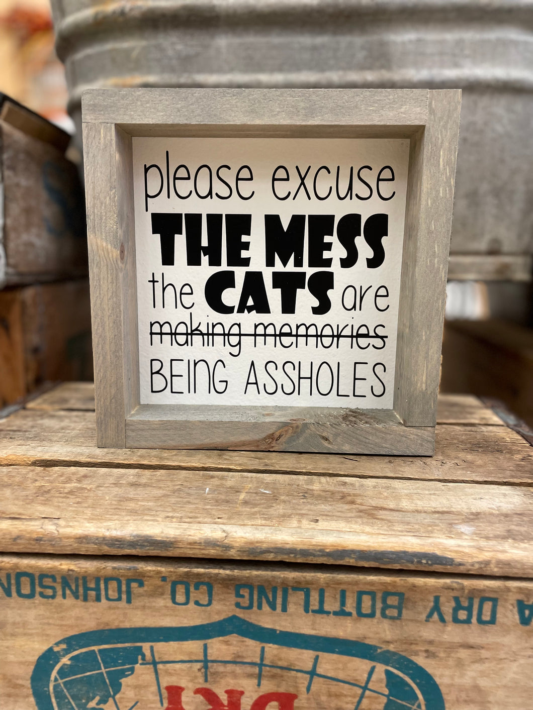 8x8 Asshole Cats Wooden Sign
